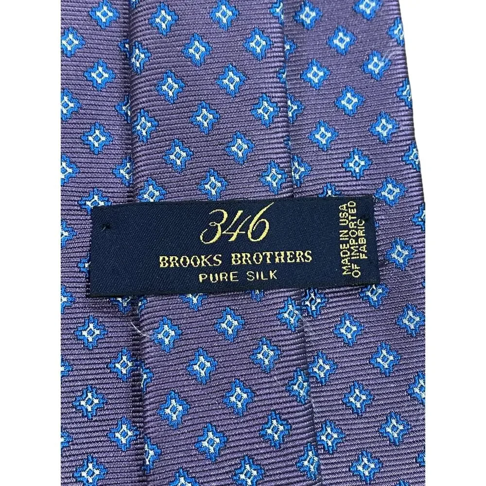 Brooks Brothers Purple Tie with Blue Geometric Pattern